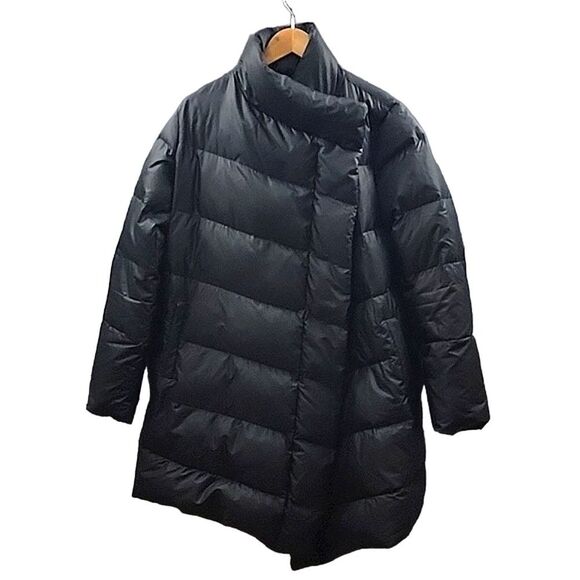 Theory Oversized Quilted Down Puffer Long Black Coat women's Large - Picture 3 of 16